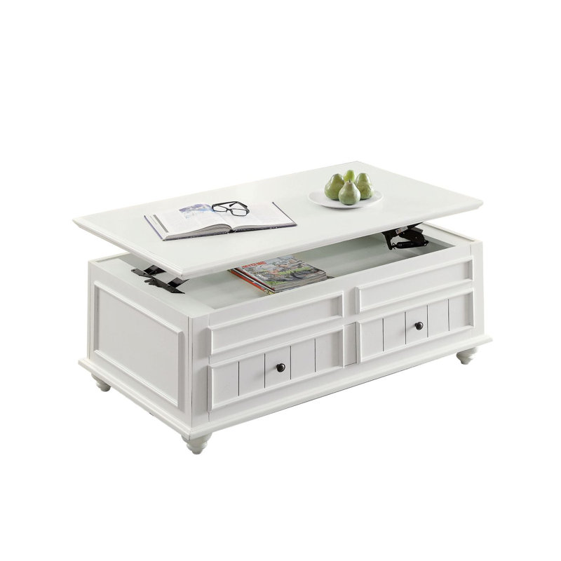 Table basse ACME Natesa avec plateau relevable, blanc délavé