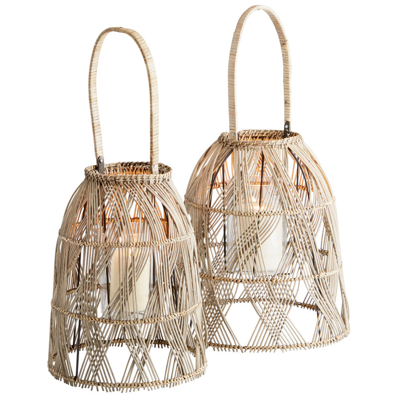 Clydesdale Wicker Tabletop Lantern, 20.5" H x 9.5" W x 9.5" D