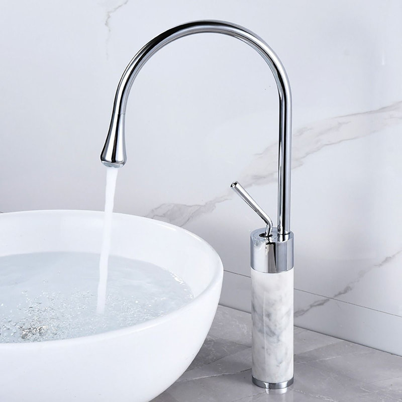 Tall Body Bathroom Basin Faucet With Marble, Silver