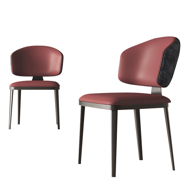 Chaise de salle à manger moderne en simili cuir Cathelijn, ensemble de 2, pieds en métal noir, Rouge