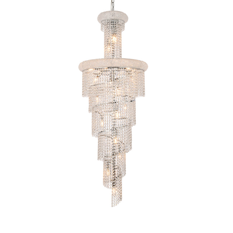 lustree en cristal 22 lumières spirale Jessenia, Chromé, H 66 po x l 21 po