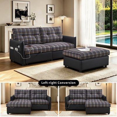 Canapé-lit convertible de 69,7 po avec lit escamotable, repose-pieds avec rangement, revêtement en velours côtelé et canapé-lit 2 en 1 pour le salon et la chambre à coucher
