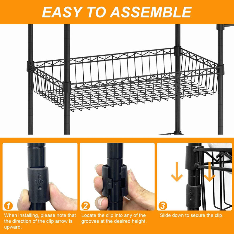 3 Tier Rolling Cart, Metal Kitchen Cart On Wheels with Baskets, Rolling Snack Storage Cart, Black
