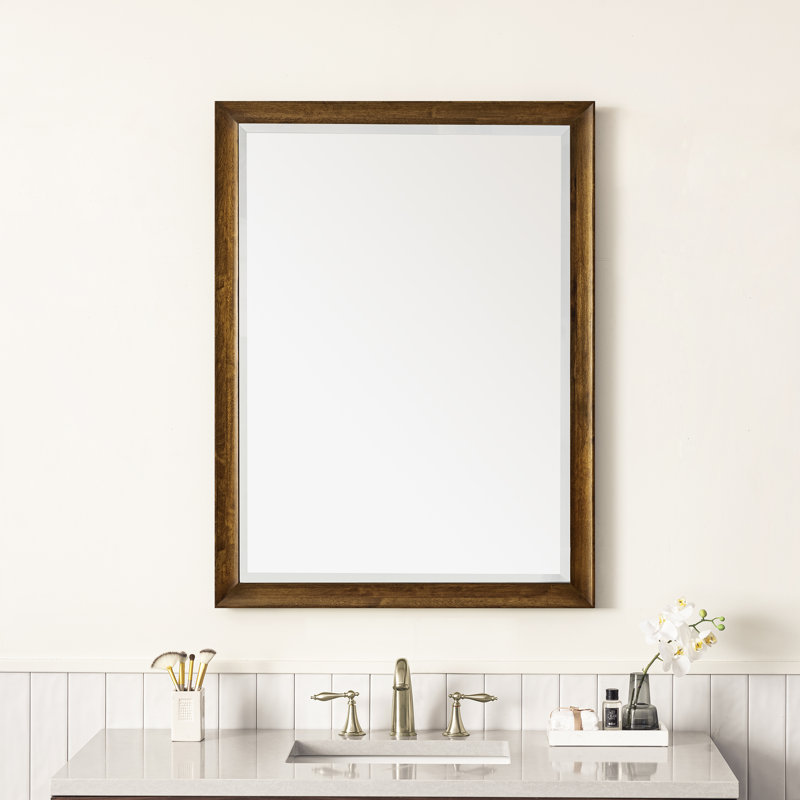 Glenbrooke Solid Wood Beveled Wall Mirror, Mid-Century Walnut, 40" x 30"