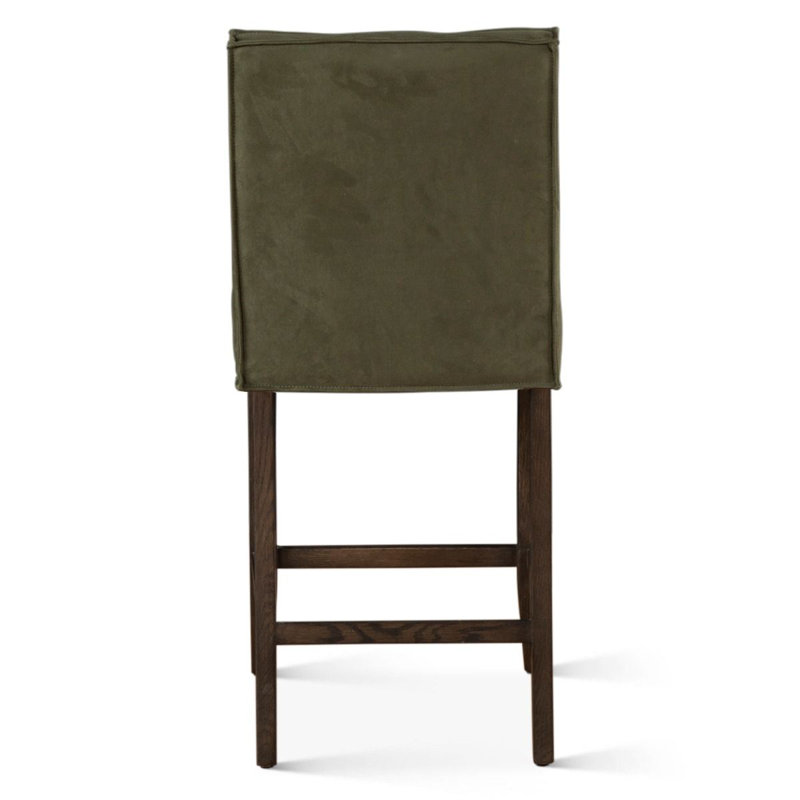 Aven Upholstered Stool with Solid Wood Frame, Suede-Green