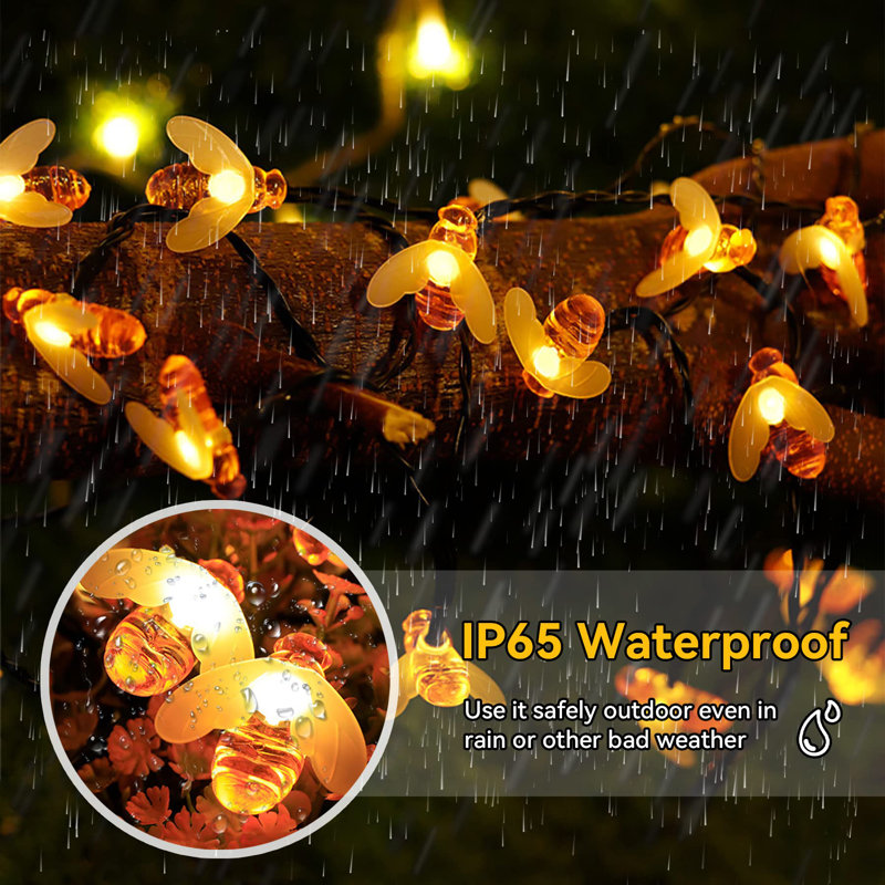 Solar Bee String Lights 30 LED 8 Modes Cute Bee Lights Waterproof Outdoor Lights
