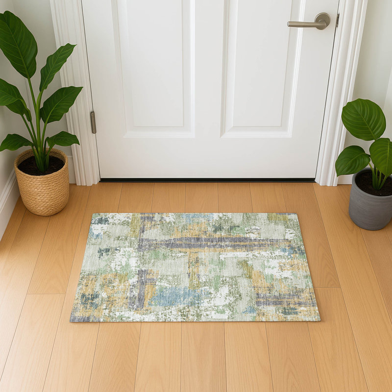 Premium Machine Washable Mayfield AMF2212 abstract Rug, 1'8" x 2'6", Aloe