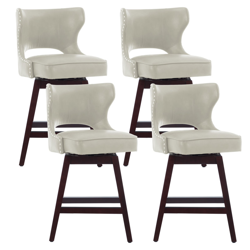 26" Solid Wood Swivel Counter Stool, Beige, 4