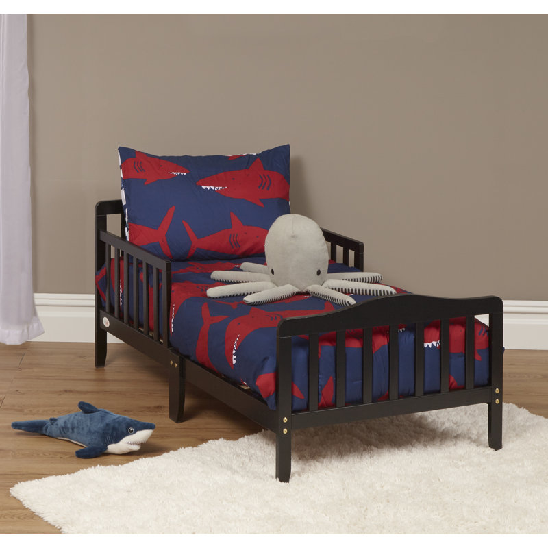  Wood Toddler Bed with Safety Rail, Black