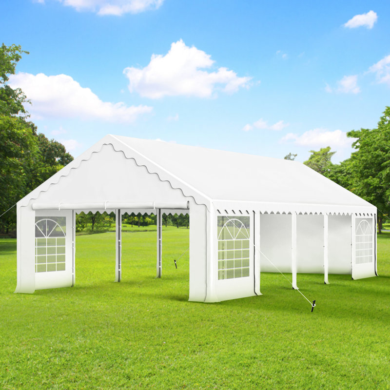 Tamijo 16 Ft. W X 32 Ft. D Canopy Tent With 5 Side Walls Heavy Duty Party Tents For Parties, White