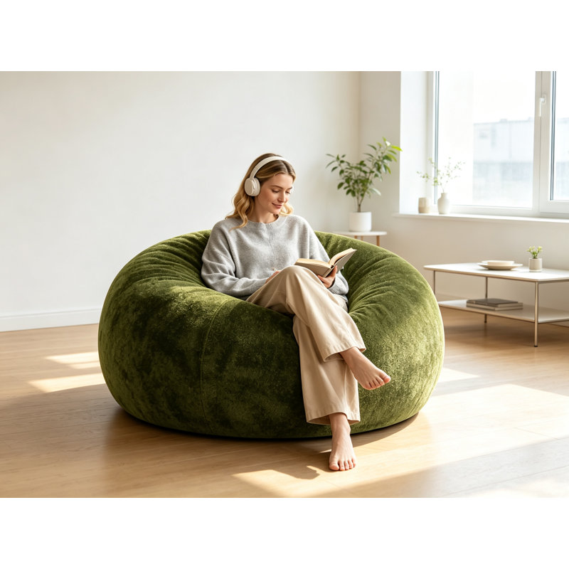 Pouf rond vert ciel étoilé de 120 cm, peluche douce en fausse fourrure avec fil lurex argenté, garni de mousse, canapé relaxant pour chambre ou dortoir