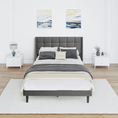 Base de lit tapissier grand format avec tête de lit en lin capitonné moderne
