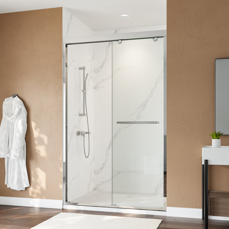 Porte de douche coulissante en verre trempé transparent épais certifié, Chrome chrome