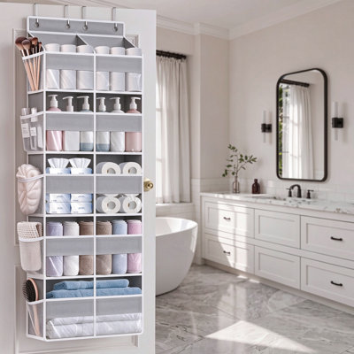 Silver 5-Tier Over the Door Hanging Organizer with Extra Large Pockets, Hanging Storage with Clear Windows for Nursery, Pantry, and Closet Single