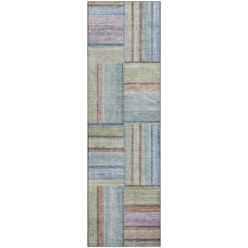 Premium Machine Washable Mayfield AMF2285 Geometric Rug, 2'3" x 7'6" Runner, Aloe