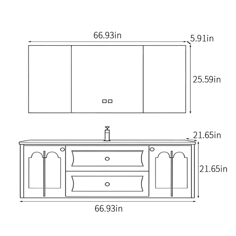 Armoire de salle de bain rétro de style français, 67"