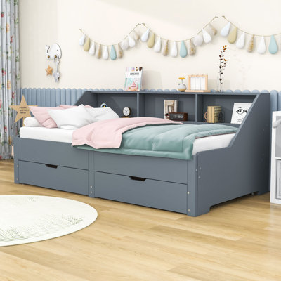  Phill Twin Wooden Daybed with Trundle, USB Ports and 2 Drawers