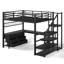 Lit mezzanine double en métal avec bureau intégré, escalier de rangement et tiroirs-133527293
