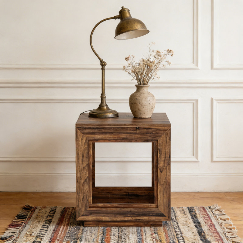 Table de chevet carrée en bois avec rangement, Brun rustique