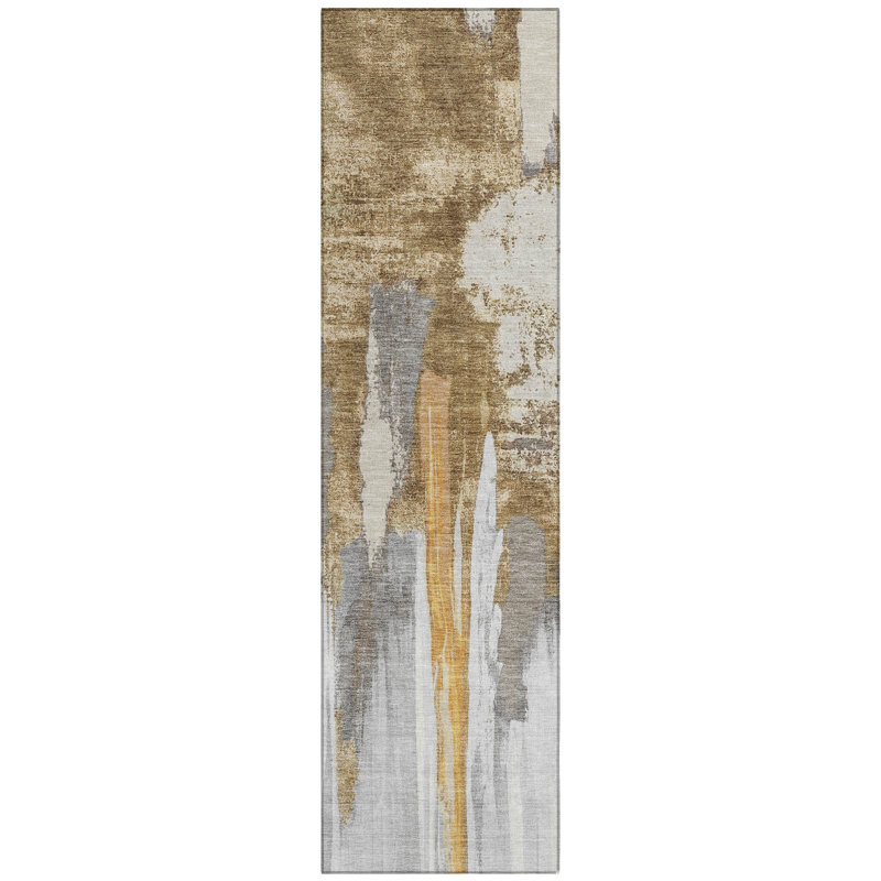 Machine Washable Indoor/Outdoor Xhevrie Ivory Rug, Runner 2'3" x 7'6"