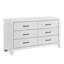 Commode Schrey de 59 po de largeur, 6 tiroirs avec poignées en nickel noir, finition blanche