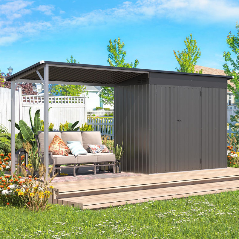 Remise de rangement extérieure 14X6, 77.5" H x 167.5" W x 70" D, White/Dark Gray