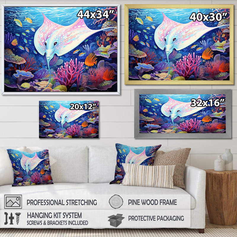 «Manta Rays Drifters Landscape», impression sur toile, Cadre photo blanc, H 30 po x l 40 po x P 1,5 po
