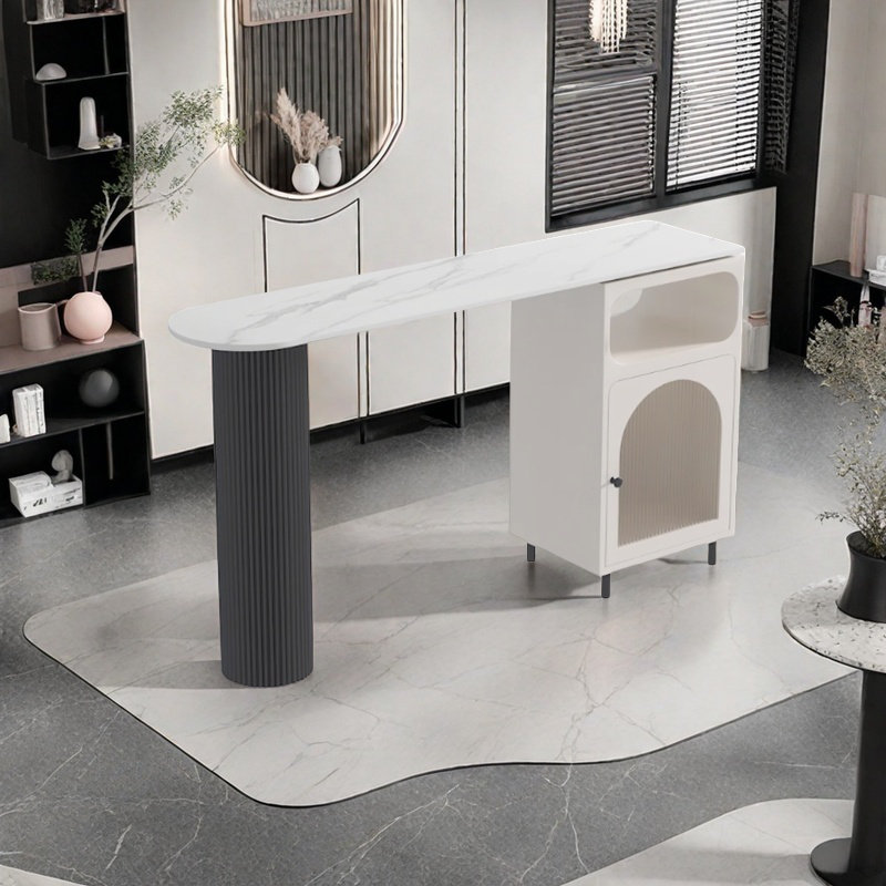 Table en pierre claire de luxe, H 41,3 po x L 55,1 po x l 15,7 po, Noir