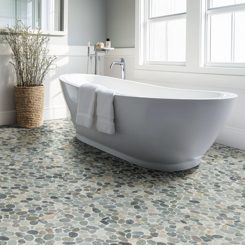 Marvella Pebble 12 in. x 12 in. Natural stone Mosaic Floor and Wall Tile, Tivoli Sand