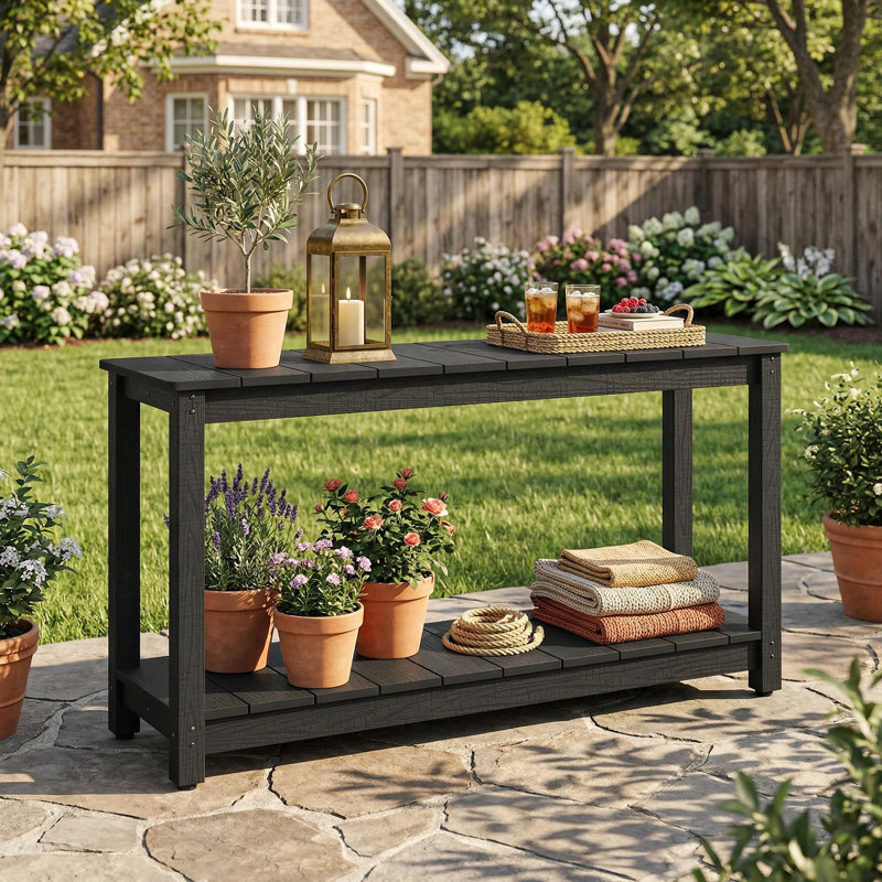 Outdoor Console Table, 48" Weather Resistant HIPS Patio Side Table, Black