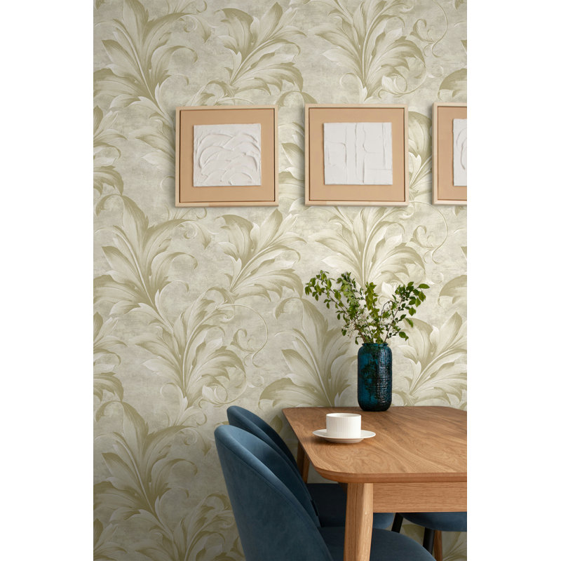 Papier peint à feuilles d'acanthe métallique Seabrook Designs, Crème / beige