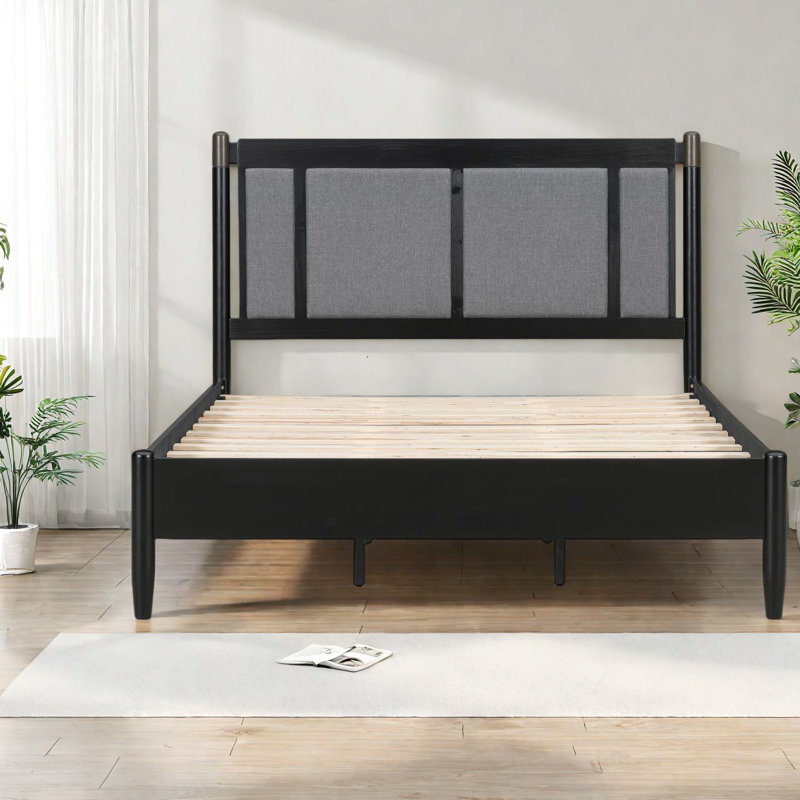 Grands lits durables avec tête de lit tapissier noire, structure en bois massif pour les chambres élégantes