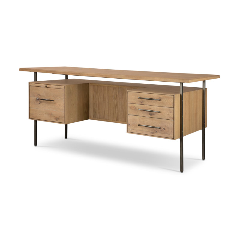 Lauren Modern Brown Solid Oak Writing Desk with Filing Storage