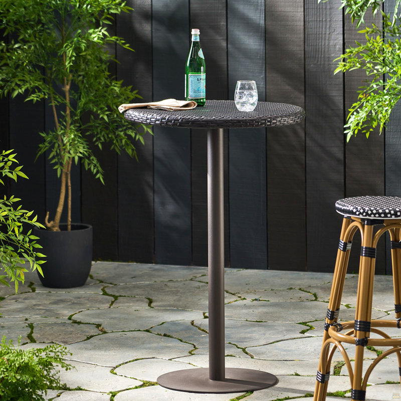 Table de bar d'extérieur ronde en rotin de PE de 26 po