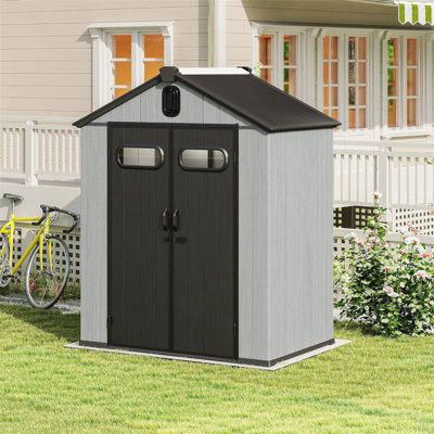 6X4ft Outdoor Resin Storage Shed With Transparent Windows & Louvered Vents, Plastic Tool Shed With Double Lockable Doors & Gable Roof, Outside Garden Shed For Backyard, Patio, Lawn
