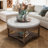 Round Ottoman, Small Upholstered Coffee Table, Button Tufted Ottoman With Wooden Shelf, Indoor Small Ottoman-91485811