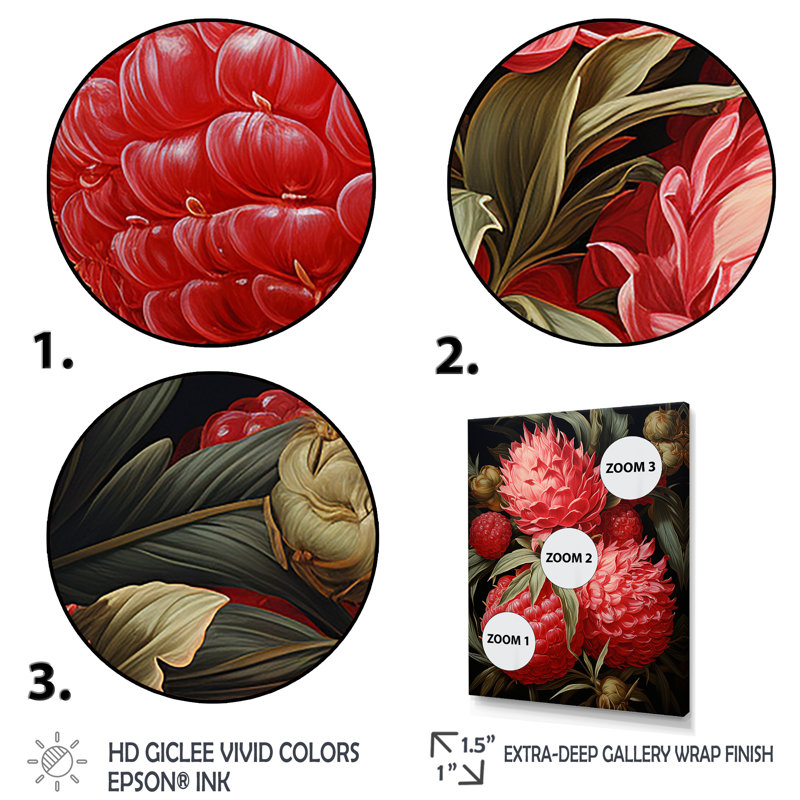 «Rustic Ruby Flower Impression II», art mural fleurs, Cadre flottant blanc, H 44 po x l 34 po x P 1,5 po