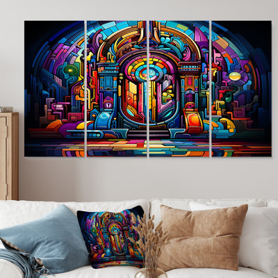 Multicolor Psychedelic Jukebox Sound - Jukeboxes 4 Piece Wall Art Set