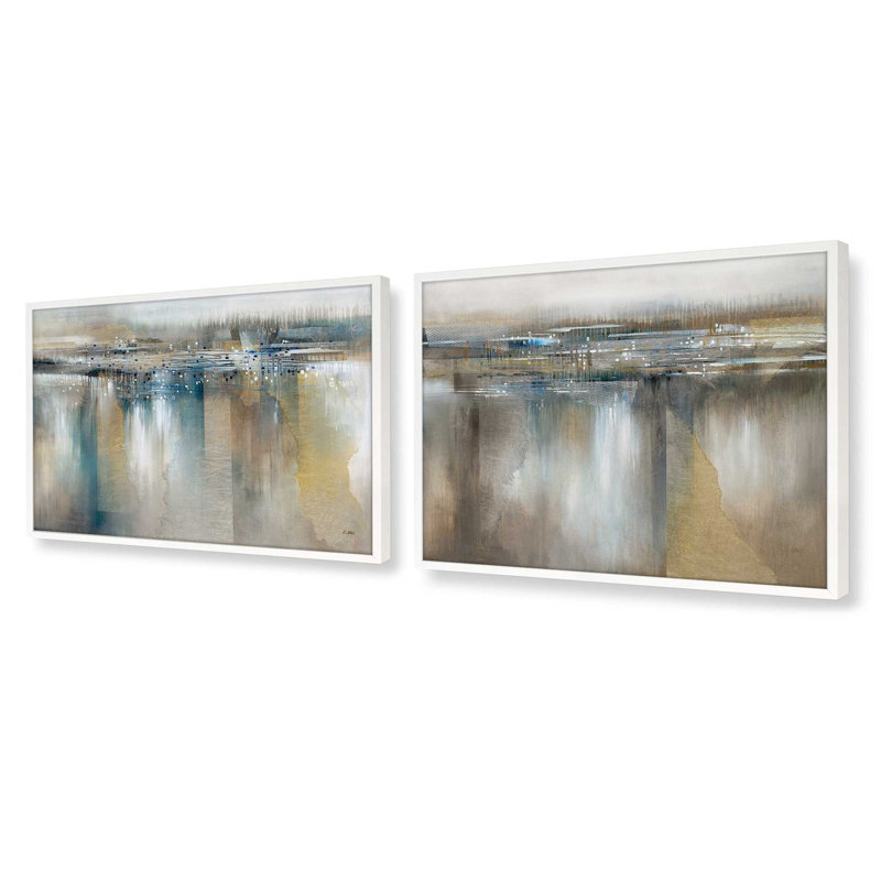 Ensemble de 2 imprimés Moody Drift Lines, 30 po x 20 po, Impression encadrée, Blanc opaque