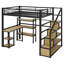 Lit mezzanine double en métal avec escalier, bureau intégré et tablettes-2117817774