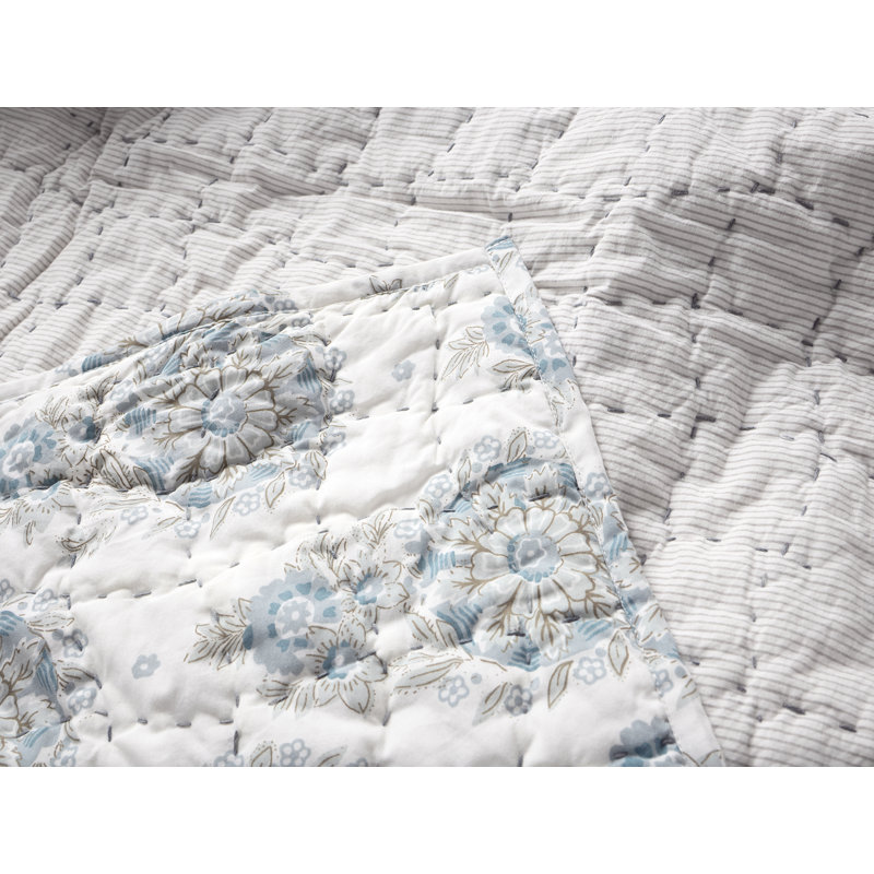Flores Handstitched Organic Quilt King Praline, Tidal, Queen Quilt