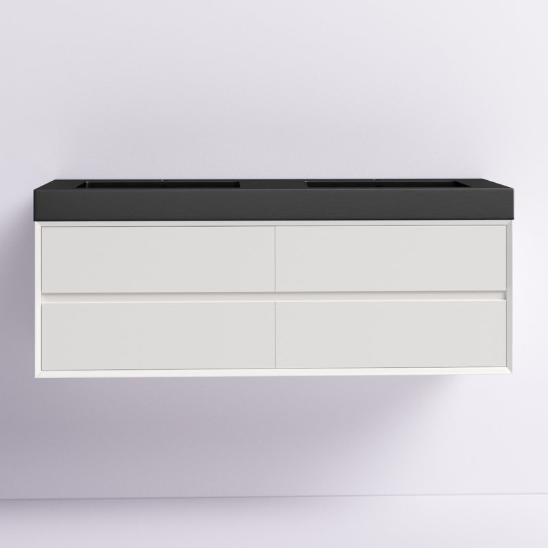 Ensemble de meuble-lavabo double mural 59 po Golitz, Blanc lustré