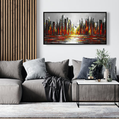 «Abstract Red Skyline» - Toile encadrée pour la décoration intérieure