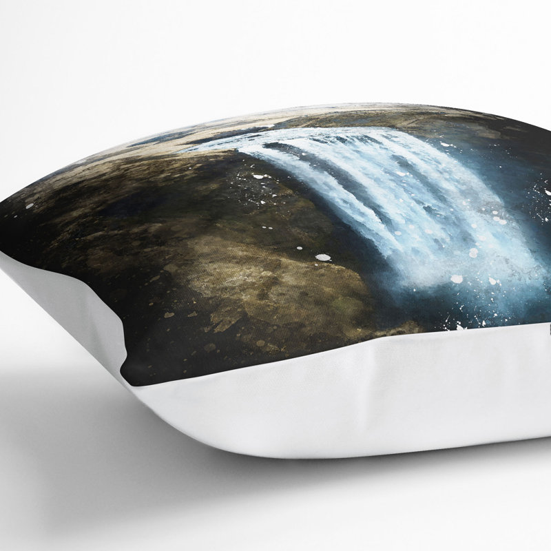 Skogafoss Waterfall Iceland Cushion with Filling, White, 55cm H x 55cm W x 20cm D
