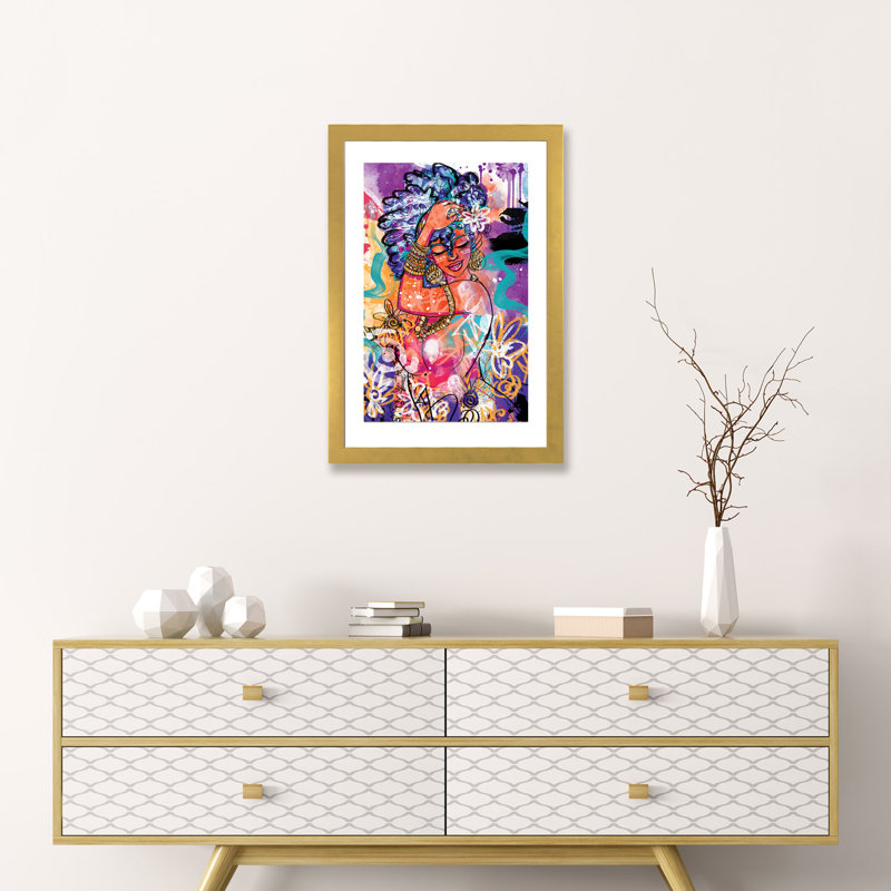 «Gold Flowers» par Justin Copeland, H 24 po x l 16 po x P 1 po, Papier encadré doré