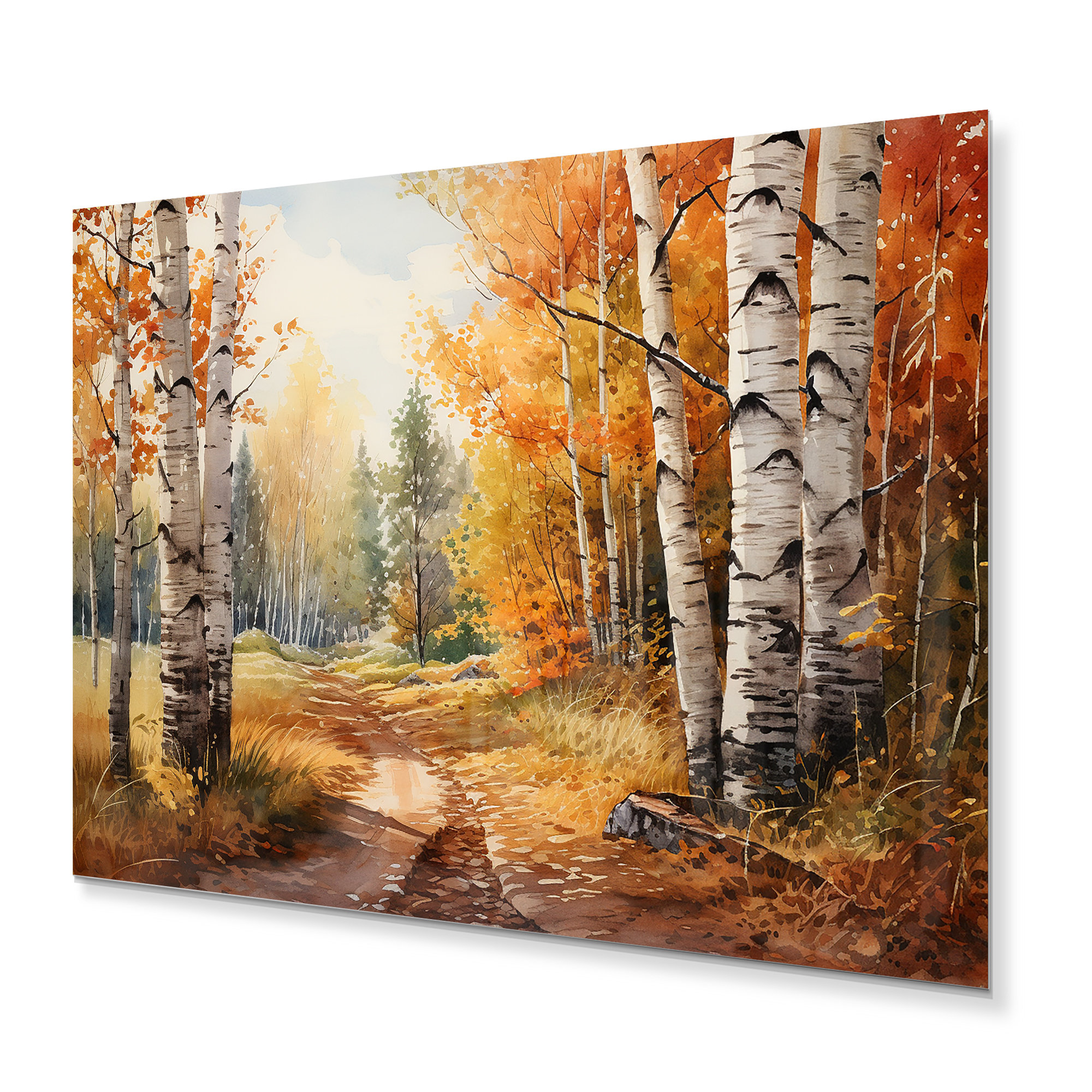 Millwood Pines Birch Woods Gilded Pathway III - Tree Birch Metal Wall ...
