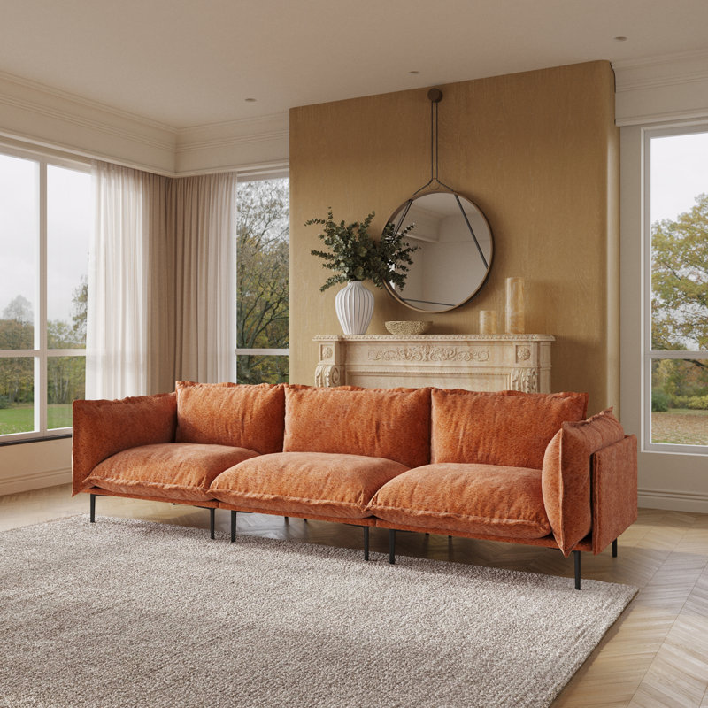  Canapé modulaire rembourré en velours de 111,02 po de largeur, 3 pièces, Orange