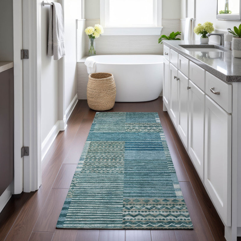 Machine Washable Indoor/Outdoor Chantille ACN2749 Striped Rug, 2'3" x 7'6" Runner, Teal