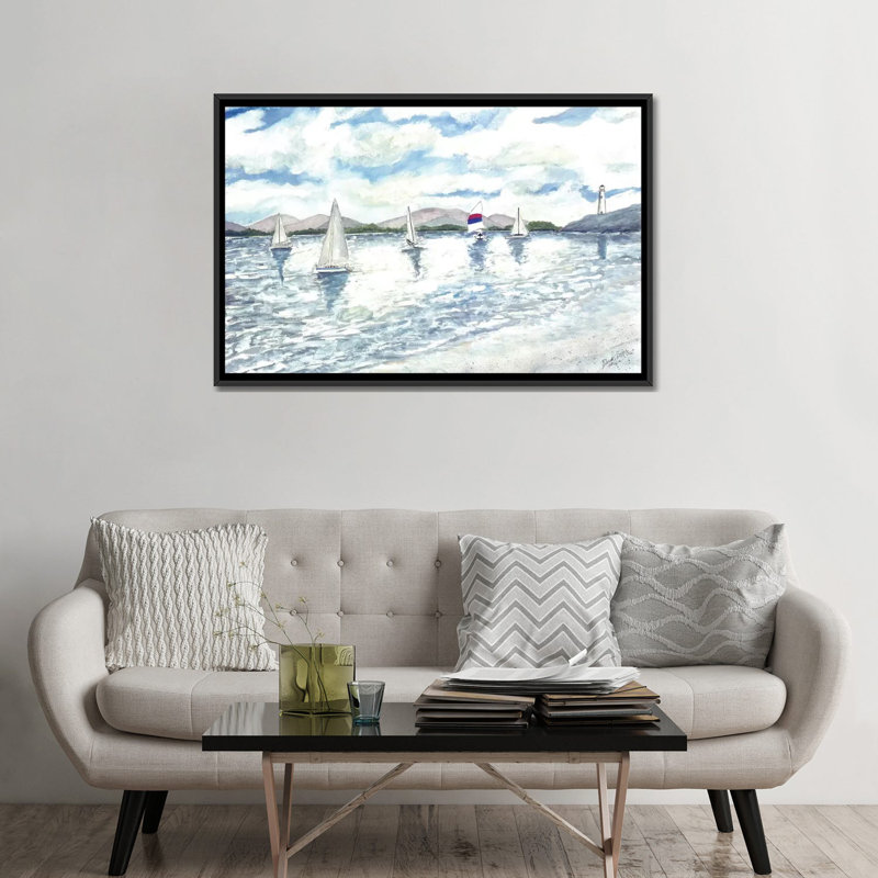 Reproduction d'art sur toile «Sail Sail Seascape», Toile avec cadre noir, Pas de tapis, H 32 po x l 48 po x P 1,5 po