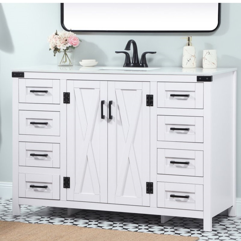 Slayton 48 " W Freestanding Standard Free Standing 1 Single Vanity Bathroom Vanity With Engineered Marble Top, White